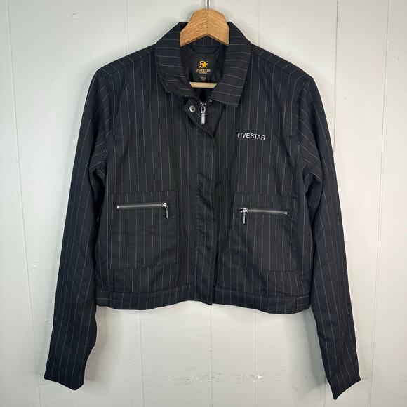 Five Star Jackets & Blazers - Five Star General Womens S Black Moto Jacket Pinstripe Zip Streetwear Y2K Urban